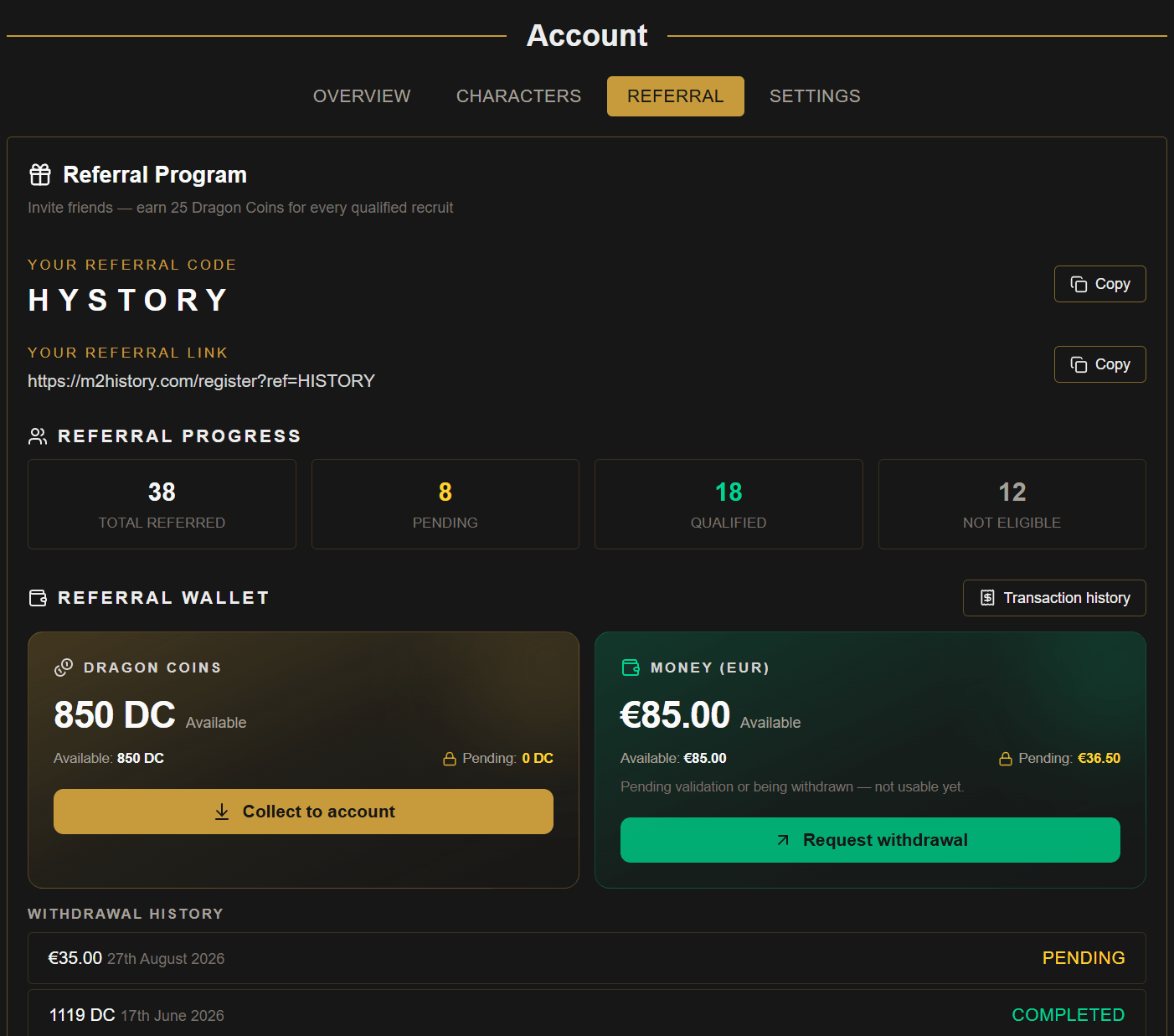 Referral dashboard preview